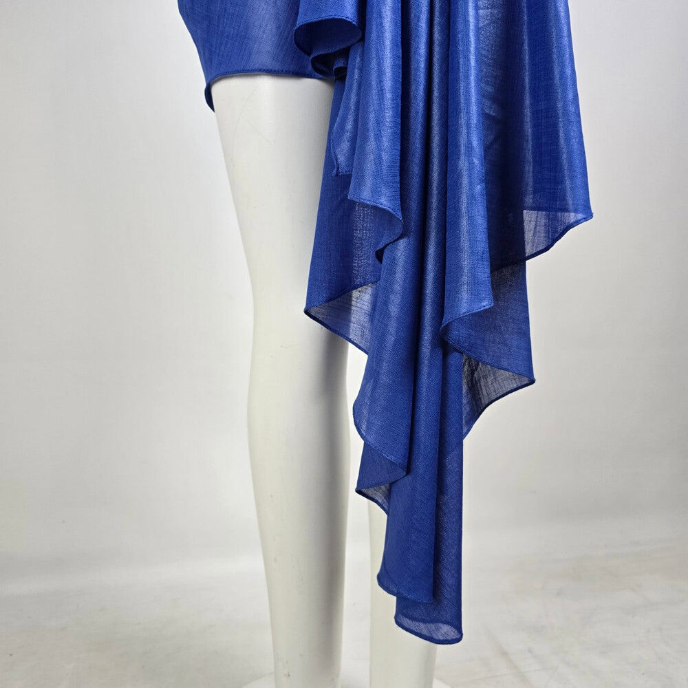 Vintage 80s Lalana House Couture One Shoulder Blue Rosette Cocktail Dress Sz S - Picture 6 of 12